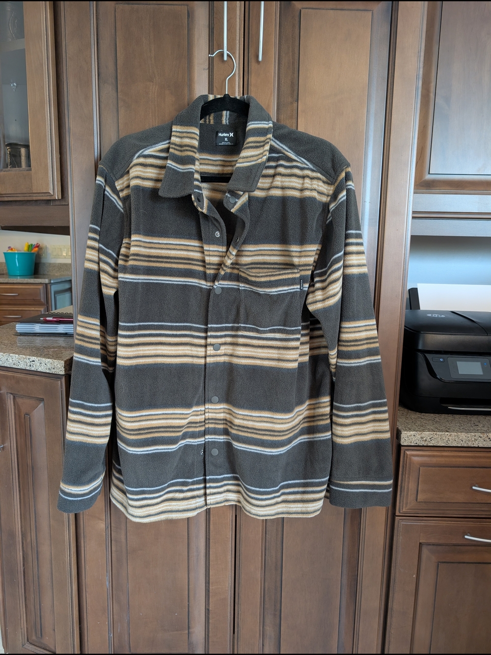 Hurley Striped Fleece Shirt Jacket in Brown and Tan